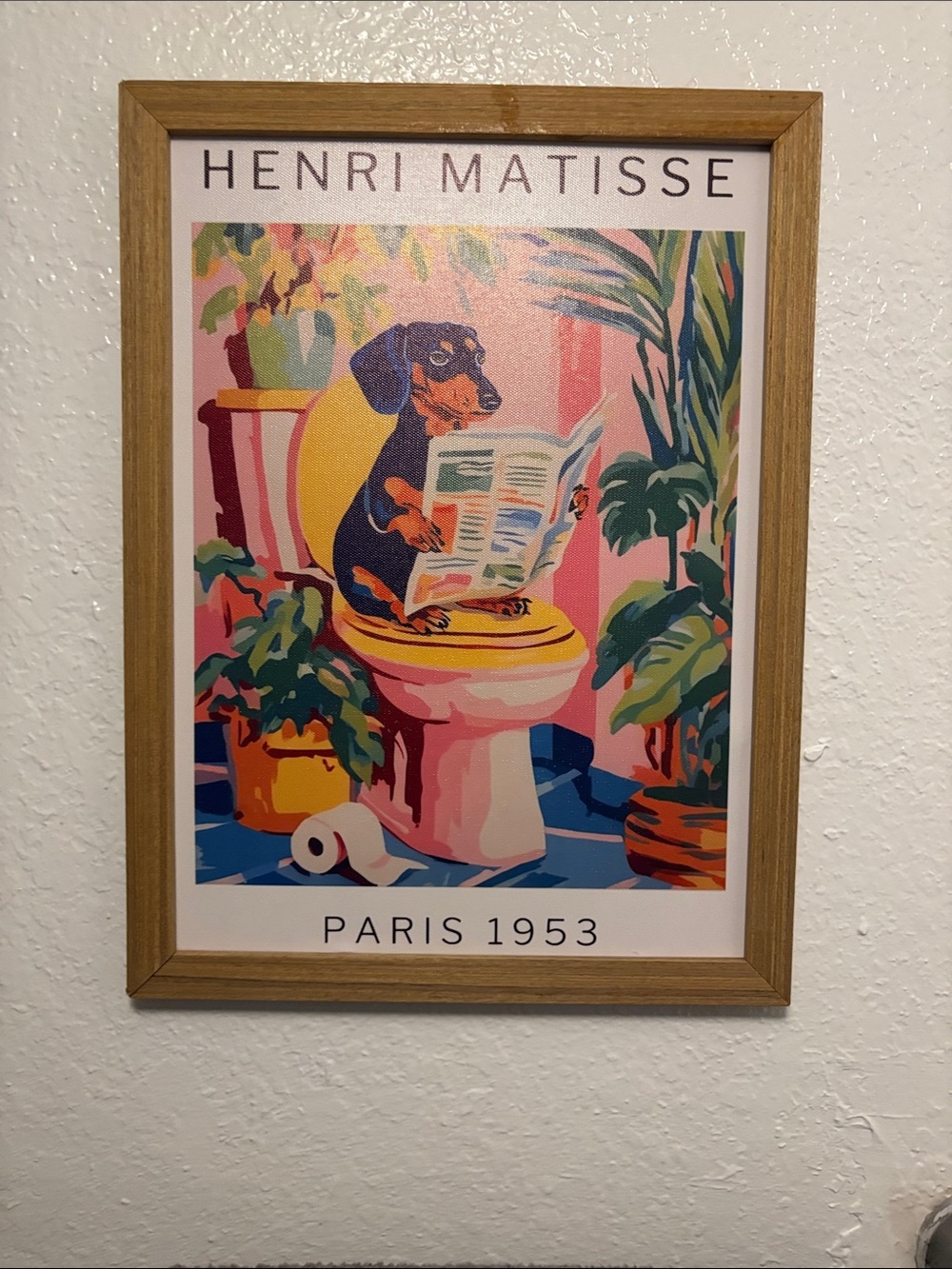 Henri Matisse Inspired Colorful Dachshund Art Print - Pink & Yellow